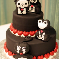 Skelanimals Cake 2-teir cake with black fondant & crispie cereal treat Skelanimal creatures & molded chocolate candy hearts. Crafted daughter's...