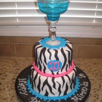 21St Birthday! 6 & 8" rounds, strawberry cake with buttercream filling, covered and decorated with fondant. Plastic Margarita glass is from Pier1...