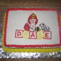 Firefighter Themed Baby Shower 9x13 cake, covered & decorated with buttercream.