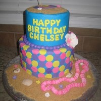 Summer Birthday! 6 & 8 in round cakes. Decorated with buttercream with fondant and gumpaste accents. Lei made out of gumpaste and strung with dental...