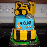 Construction Cake Construction themed birthday cake. Cricut cake was used for name and number. Rocks are a mix of black and white fondant. Grass is piped...