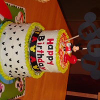 Mickey Mouse Birthday Cake This cake was my first stacked cake and it was for my son's 2nd birthday. I used buttercream icing with ribbon, sprinkle, and paper...