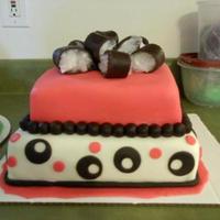 Pink, Brown, And White Satin Ice dark chocolate fondant and MMF. Saran wrap still in bow to help hold it's shape. This is my 3rd cake, I could have made some...