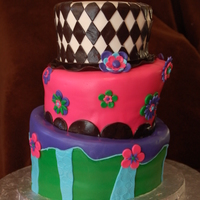 First Topsy Turvy This was my first topsy turvy cake. Was for a Mad Hatter Birthday Party. Used the colors the mom requested. She wanted the top to be flat...