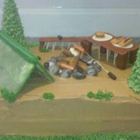 Camping Theme Birthday Cake Birthday cake for my son's birthday. The camping theme was suggested by my DIL because my son likes to camp and hike. I used chocolate...