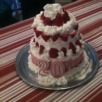 Strawberry And Cream Birthday Cake My daughter's 20th birthday cake...Strawberry swirl cake with strawberry and whipped cream filling and decorations