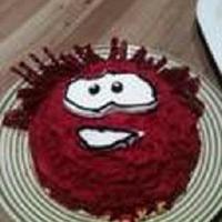 Red Puffle Rice Krispie Treats Cake with red frosting and fondant accents and red twizzlers for puffy hair...Nephews 8th birthday!! He loived it!!