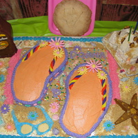 Flip Flops On The Beach My sister and I made this cake to celebrate our younger sisters 50th birthday...we made the sugar cookie beach mat, topped with a pair of...