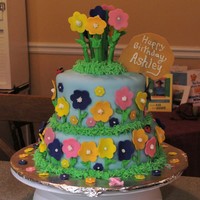 Final Class Cake/birthday Cake This was my final cake for class...we used it for one of my daughter in laws birthday that night...fondant flowers and buttercream lady...