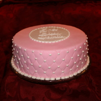 Goddaughter's Baptism Very first fondant cake. For my dear goddaughters baptism. Fondant covered, used a diamond-trio cutter to make the quilted pattern. Fondant...