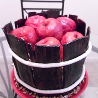 Apple Barrel Pumpkin spice cake with pumpkin cream cheese filling. MmM! Fondant wooden planks, Rice Krispy Treat apples covered in fondant. This was a...