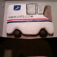Postal Truck Cake This is just a plain white cake that I shaped to look like a postal truck. The eagle and stripes are made with fondant. The windows are...