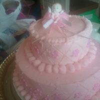 Pink Baby Pink customer wanted buttercream but the quilted look of fondant. She liked the look. froze the cake first then added the lines