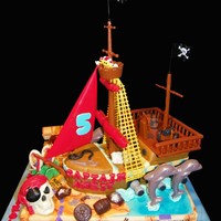 Pirate Adventure Birthday 3D Pirate Ship on a handpainted Treasure