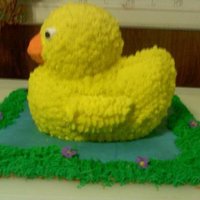 3D Duck Cake For Daughters 1St Birthday 3D duck cake on color flow icing pond with flowers and grass