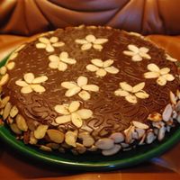 Mother's Birthday Cake I made a dense almond/chocolate cake with chocolate frosting for my mother's birthday and decorated it with almonds and leftover...