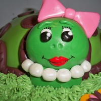 Tina The Turtle Turtle shaped cake. The cake is WASC cake and the icing is just store bought canned icing. I used a soccer ball pan for the shell....