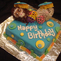 Ferret Boys Birthday cake for a ferret-rescue friend. Early in my caking hobby, I used a box yellow mix and Wilton Fondant.
