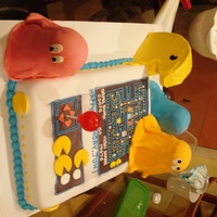 Pacman An old-school arcade inspired cake for a birthday. The cake is all Golden Butter cake, the Ghosts and arcade are covered in home-made (NOT...