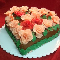 Heart And Roses Heart chaped chocolate cake decorated with modeling chocolate roses.