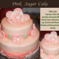 Pink Sugar Cake Pink Valentine's Day Cake.White cake, 9 & 6 inch. covered in fondant and gumpaste flowers and accents.