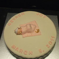 Baby Shower Cake Butterscotch rum cake with chocolate fudge filling covered in MMF. I made the sleeping baby from gumpaste.