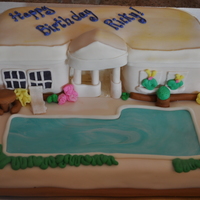 Pool House Birthday Cake A birthday cake designed to look like the birthday boy's pool house. Covered in MMF.