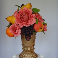 Flower Vase With Fruits And Peonies all in gumpaste