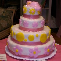 Shower Cake With Baby On Top i MADE THIS CAKE FOR MY BROTHER AND SISTER IN LAWS SHOWER. IT WAS A LEMON CAKE WITH A CUSTARD AND RASBERRY FILLING..COVERED WITH BUTTER...