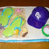 Summer Fun my daughter wanted a cake that showed her girly side and her sporty side. Chocolate cake with triple choco filling and buttercream frosting...