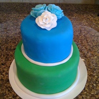 Mini Two-Tier Cake Both layers are fondanted, with some simple gumpaste roses on the top.