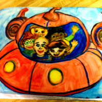 Little Einsteins Cake Hand-painted on fondant. Golden Yellow Pound Cake and Chocolate Meringue Buttercream.