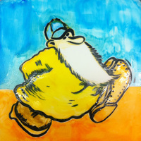 Crumb Cake Hand-painted illustration of a Crumb comic. Golden Yellow Pound Cake with Chocolate Meringue Buttercream.