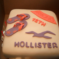 12Th Birthday 9 inch square cake. MMF, and gumpaste, printed out hollister logo and used an exacto knife to shape/cut it