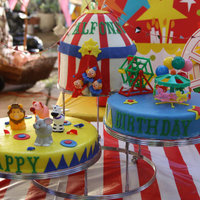 Carnival Theme 2Nd Birthday Did a carnival theme birthday cake. inside of yellow cake is rainbow