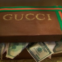Gucci Shoe Box Gucci shoe box cake... the top is a foam board covered in fondant and propped up with a dowel rod on each side. this was so much fun to...