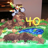 Dirt Biking Over The Hill For our friends surprise 40th birthday who loves dirt bikes! cake is vanilla & choc.w/ oreo cream filling, top is crushed oreos and...