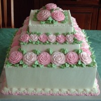 Square Wedding Cake 3 tiered cake for my son and daughter-in-law's wedding, frosted and decorated in buttercream.