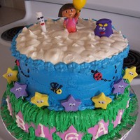 Dora Cake Dora cake with bc icing and fondant accents- made from a couple of ideas from cc (thanks)