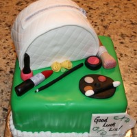 Makeup Bag And Makeup This was made for a good luck cake for a girl pursuing a career as a makeup artist. Yellow cake with chocolate frosting and chocolate...