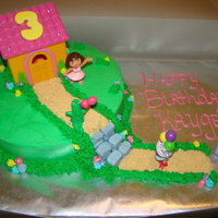 Dora Cake This was for my niece. Dora's suprise party. White cake with spinkles inside and bc. Bought the house to go on top. TFL!