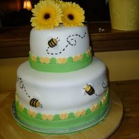 Bumble Bee Bridal Shower Cake This cake was my first cake for a customer, the theme of the shower was lime and lemon colours, the bumble bees are made out of fondant and...