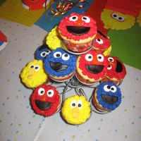 Sesame Street! These cupcakes were for my nephew's first birthday party. Cupcakes were confetti with vanilla buttercream frosting and fondant accents...