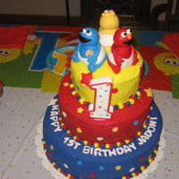 Sesame Street 1St Birthday This was a 1st birthday cake for my nephew. The top layer was a triple chocolate cake with chocolate ganache filling, middle layer was...