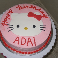 Hello Kitty! This was a last minute birthday cake for my friends daughter. Iced in buttercream, kitty in fondant.