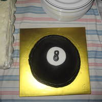 Eight Ball Pound cake covered in black fondant.