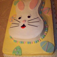 Easter Bunny This was my first time working with fondant. I used buttercream icing and fondant accents. The whiskers were painted spagetti.