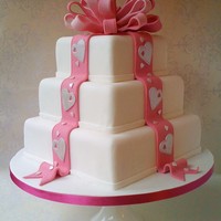 Pink Bow And Ribbon Wedding Cake 