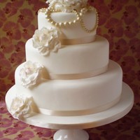 Vintage Rose And Pearl Wedding Cake 