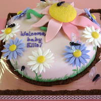 Garden Theme Baby Shower Cake Mermaid Bakery's vanilla butter cake with a strawberry soak and dark choc ganche filling. Strawberry fondant is all the pink and all...